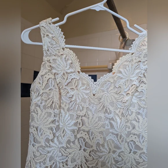 NWT Ann Taylor Sleeveless Lace Overlay Dress Cream Beige Lined Size 00P - Picture 5 of 14